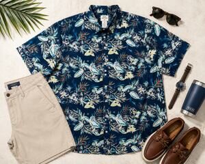 True Nation XL Tropical Floral Hawaiian Shirt 100% Cotton